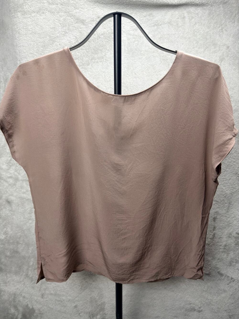 Vintage Condor 100% Silk Blouse Womens 13/14 Taupe Brown V Neck Pocket Top